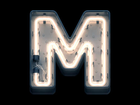 Neon light sign font. Letter Mの写真素材