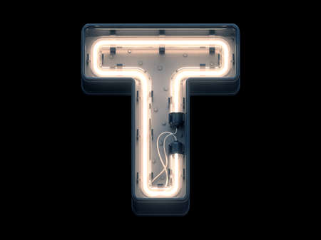 Neon light sign font. Letter Tの写真素材