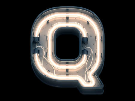 Neon light sign font. Letter Qの写真素材