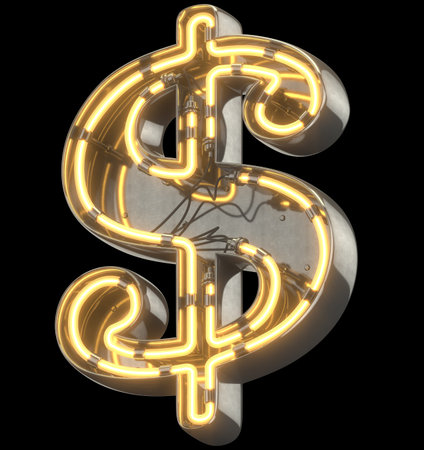 Yellow neon sign chrome Font.
