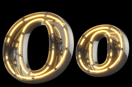 Yellow neon sign chrome Font.の写真素材