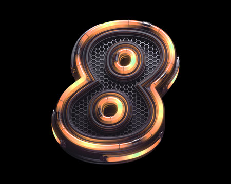 Futuristic orange light font.Number 8.