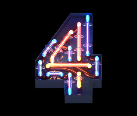 Neon in metal casing font. Number 4.