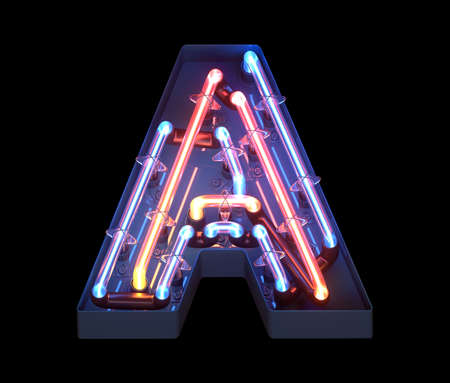 Neon in metal casing font. Letter A.の写真素材