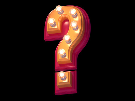 Light lamp glowing font. Illuminated red and yellow plastic symbol. Question symbol.