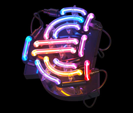 Ultra neon colorful font. Euro money.の写真素材