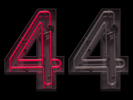 Red light neon font with On and Off. Number 4.の写真素材