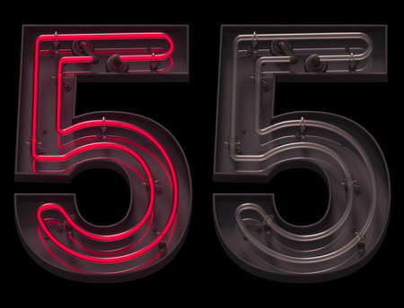 Red light neon font with On and Off. Number 5.の写真素材