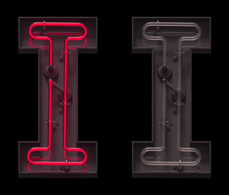 Red light neon font with On and Off. Letter I.の写真素材