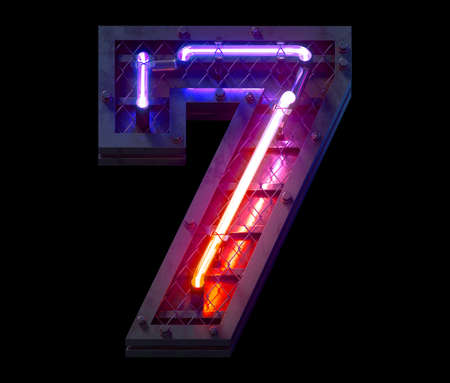 Heavy metal ultra neon font. Number 7.の写真素材