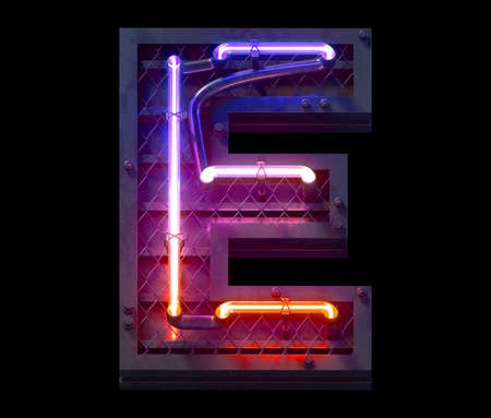 Heavy metal ultra neon font. Letter E.の写真素材