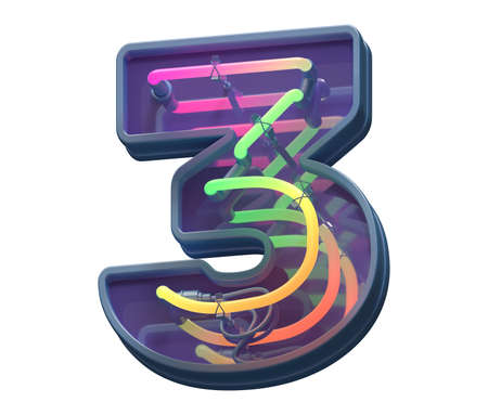 Multicolor color neon font. Number 3.の写真素材