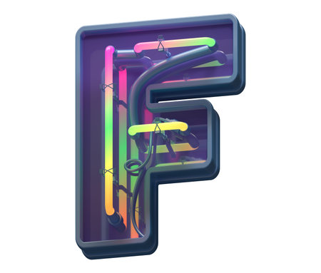 Multicolor color neon font. Letter F.の写真素材
