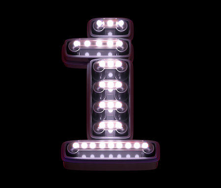 Led digital font. White light. Number 1.