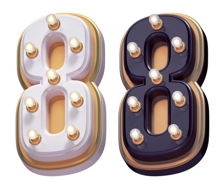 Gold luxury lamp light font.White and Black. Number 8.