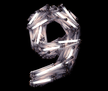 Fluorescent Lamp font. Number 9.の写真素材