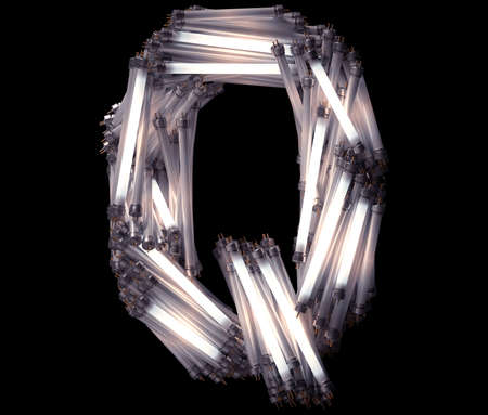 Fluorescent Lamp font. Letter Q.の写真素材