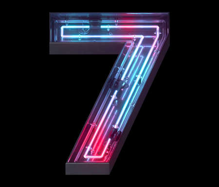 Metal neon mirror font. Ultraviolet light. Number 7.の写真素材