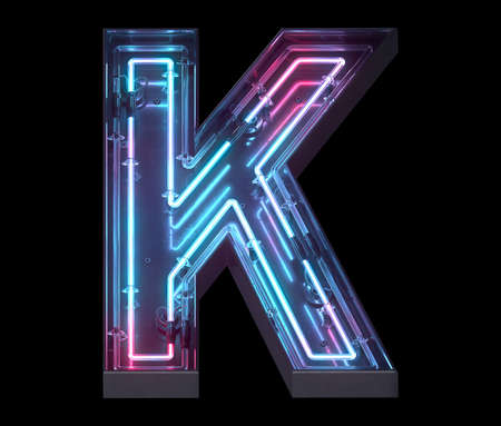 Metal neon mirror font. Ultraviolet light. Letter K.の写真素材