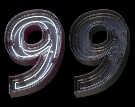 Metal neon font with On and Off. Number 9.の写真素材