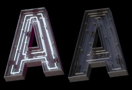 Metal neon font with On and Off. Letter A.の写真素材