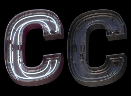 Metal neon font with On and Off. Letter C.の写真素材
