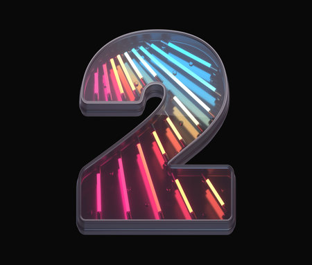 Retro neon font. Colorful light. Number 2.