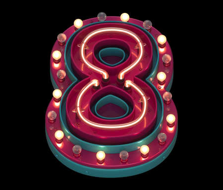 Lamp and neon font. Red and blue metal. Number 8の写真素材