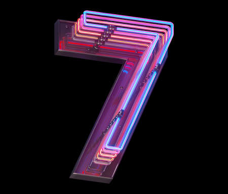 3d lines colorful neon font. Number 7の写真素材
