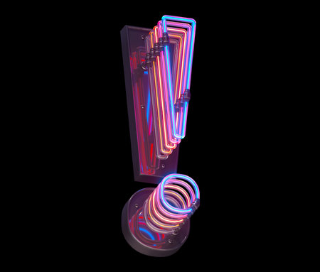 3d lines colorful neon font. Exclamation symbolの写真素材