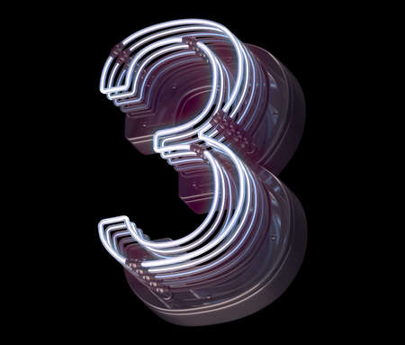 Triple fading neon font. Number 3の写真素材