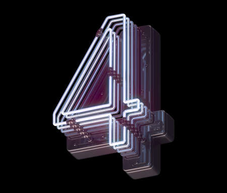 Triple fading neon font. Number 4の写真素材