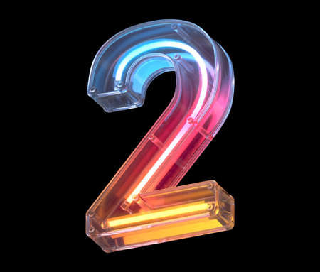 Neon in a glass case font. Number 2.の写真素材