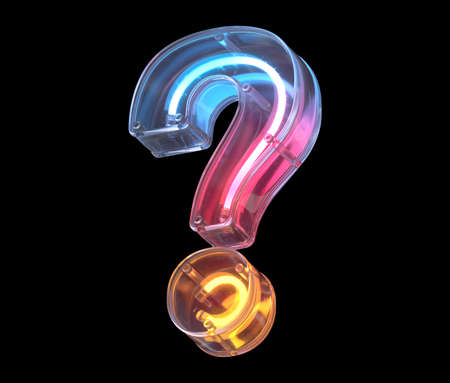 Neon in a glass case font. Question symbol.の写真素材