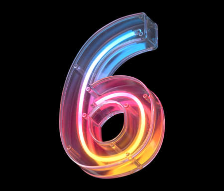 Neon in a glass case font. Number 6.の写真素材