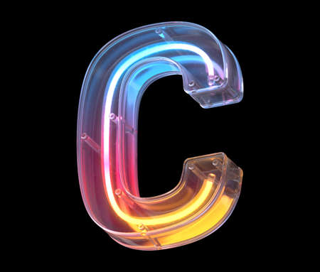 Neon in a glass case font. Letter C.の写真素材