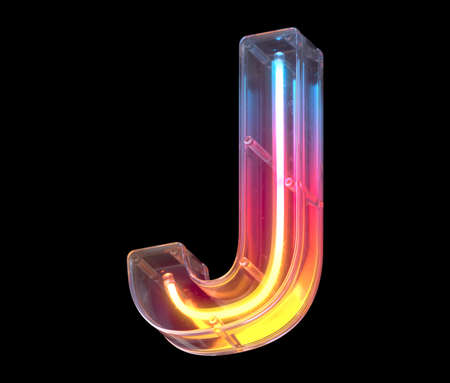 Neon in a glass case font. Letter J.の写真素材