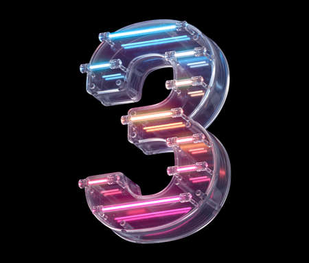 Neon light font. Letter 3d render illustration on black backgroundの写真素材