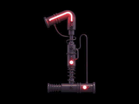 3d rendering of neon light lamp on black background. Computer digital drawing.の写真素材