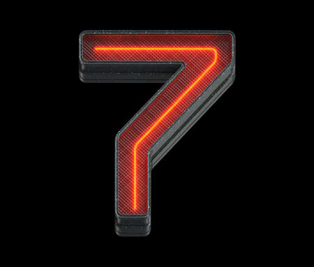 Neon light font. Number 7 with red frame on black background. 3d renderingの写真素材