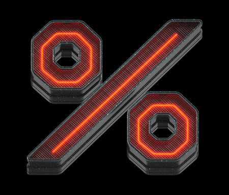 Black carbon fiber font with red lights - percentage symbol 3D illustration on black backgroundの写真素材