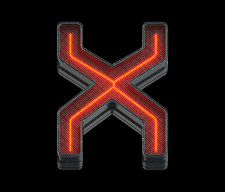 Neon light font Letter X 3D render illustration isolated on black backgroundの写真素材
