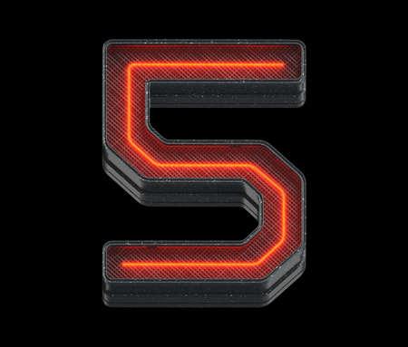 Neon light font Letter S 3D render illustration isolated on black backgroundの写真素材