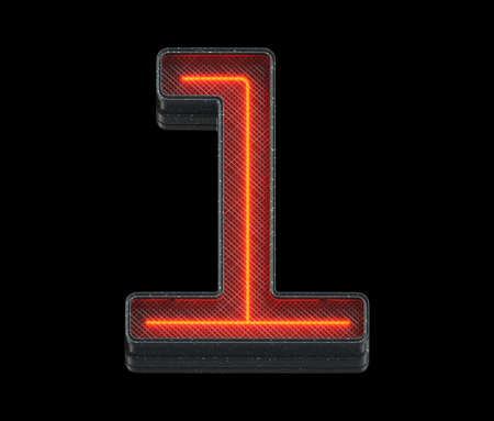 Neon light font Letter L 3D render illustration isolated on black backgroundの写真素材