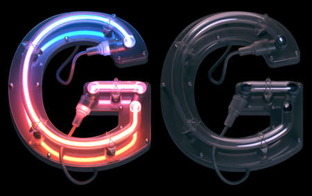 Neon alphabet set G, G, C. 3d renderingの写真素材