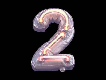 Light balloon font with orange glow. Number 2. 3d rendering