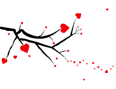 Valentine hearts growing from tree branches against a white background. のイラスト素材