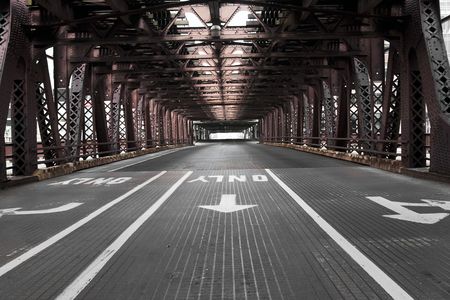 Downtown bridge in Chicago crossing the Chicago River.の写真素材