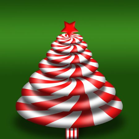 3D peppermint candy shaped as a Christmas Tree against a green background.の写真素材