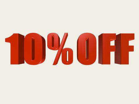 Red three dimensional 10% Off Sale sign against a white background. の写真素材